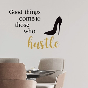 Inspirational English slogan wall decal with black high heels for modern room decoration