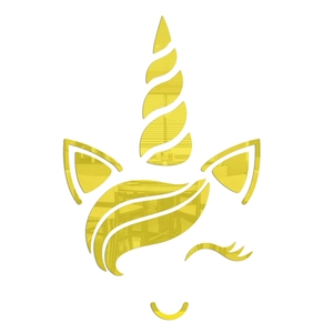 Detailed view of DIY golden mirror acrylic unicorn wall sticker for bedroom decoration