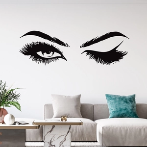 Modern vinyl wall decal featuring feminine eyelash silhouettes for salon wall decor