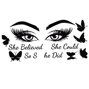 Creative eye wall decal with flying butterflies and motivational quote for home decor