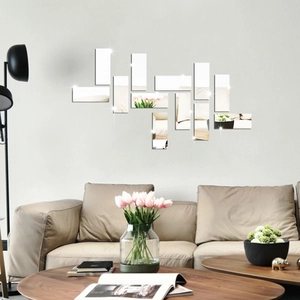 Close-up of modern acrylic mirror wall stickers showing high reflective silver finish
