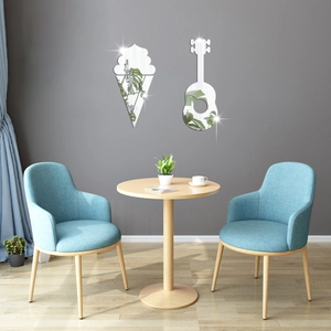 Detailed mirror view of guitar and ice cream acrylic wall stickers on a modern grey wall