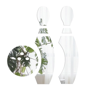 Mirror-finish bowling wall decals reflecting indoor plants for home decoration