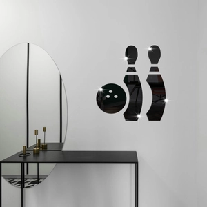 Modern black acrylic bowling ball wall sticker with reflective mirror effect for home decor