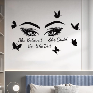 Creative eye wall decal with eyelashes, butterflies and inspirational quote for home decor