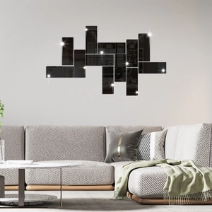 Modern black mirror acrylic rectangular wall stickers for living room decor set