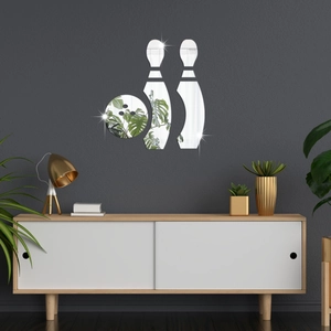 Modern Acrylic Mirror Surface Bowling Ball And Pins Wall Stickers DIY Self Adhesive Removable 3D Decals For Home Office Decor