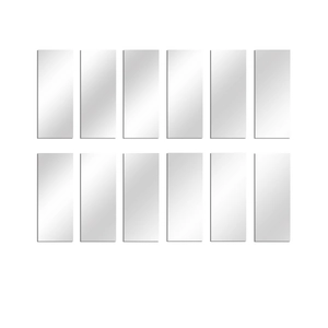 Set of 12 silver acrylic mirror wall strips in a rectangular layout for DIY ceiling decor