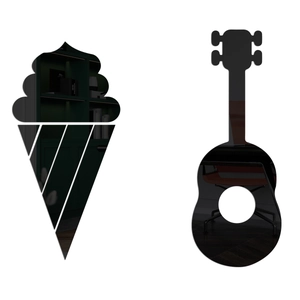Black acrylic mirror wall stickers featuring ice cream and guitar shapes for home decor