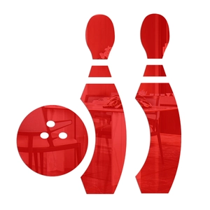 3D bowling set acrylic mirror wall stickers in vibrant red for home decoration