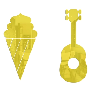 Detailed yellow acrylic wall stickers featuring ice cream and ukulele guitar shapes