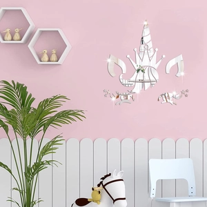 Stickers muraux licorne miroir en acrylique argenté pour décoration de chambre d'enfant