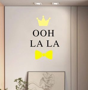 Detail of OOH LA LA crown and bow PVC wall decal for creative home decoration