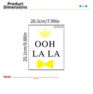 Detail showing self-adhesive PVC wall sticker size 20.3x25.1cm with Ooh La La text and crown