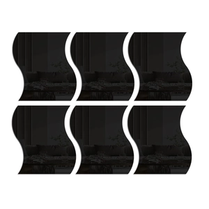 Detail view of 6 pieces wavy edge black acrylic mirror wall stickers for home decoration