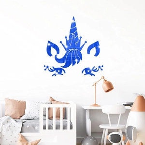 Sticker mural licorne en acrylique miroir bleu pour décoration de chambre d'enfant