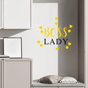 Creative PVC Boss Lady wall sticker with yellow hearts for modern office wall decor