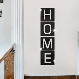 Adesivi murali specchio 3D con lettere HOME in nero e bianco per arredamento salotto