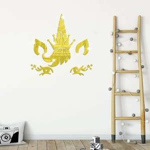 Stickers muraux miroir licorne dorée pour chambre d'enfant et décoration de fille