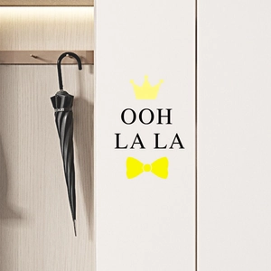 Creative PVC wall sticker with yellow crown and Ooh La La text for wardrobe decor