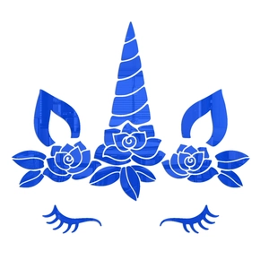 Deep blue unicorn mirror wall decal set with acrylic flowers and eyelashes