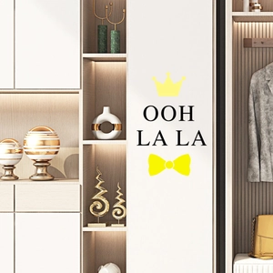 Creative PVC self-adhesive wall sticker with yellow crown and OOH LA LA text on wardrobe