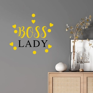 Modern Boss Lady wall sticker with yellow hearts and dots for office home decor