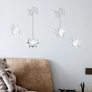 Detailed mirror-finish acrylic spider and web wall decals for Halloween party decoration