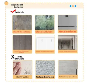 Guide d'autocollants muraux montrant les surfaces comme le carrelage verre et métal