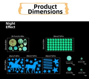 Kit stickers muraux phosphorescents planètes et étoiles avec effets de lueur et dimensions