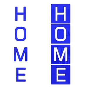 Dettaglio adesivi murali 3D HOME a specchio in acrilico blu con design a incastro