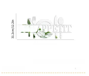 Detail view of Bon Appetit acrylic mirror wall sticker with tropical leaf pattern inserts