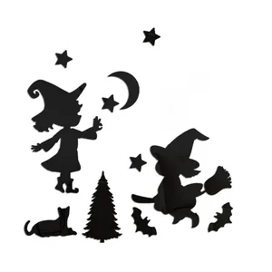 Detailansicht der schwarzen Acryl-Wandaufkleber mit Hexe und Fledermaus-Silhouette