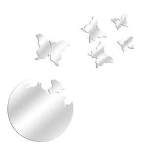 3D silver mirror butterfly wall stickers set with circular base for modern home wall decor
