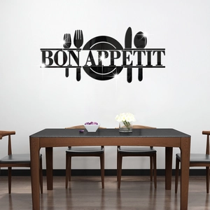 Modern black acrylic Bon Appetit wall sticker with cutlery silhouettes for dining room
