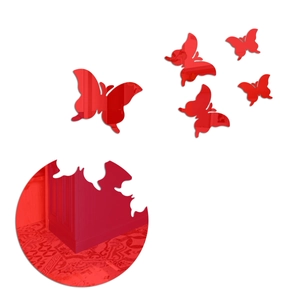 5pcs set of 3D red mirror butterfly wall stickers made of acrylic for home wall decor