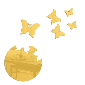 Detail of golden mirror butterfly wall decals with reflective acrylic surface for room decor