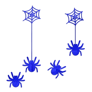Set of bright blue Halloween 3D mirror spider and web wall stickers for party decor