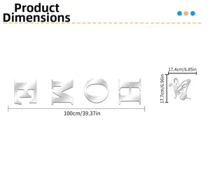 Detailed size chart for the HOME 3D mirror acrylic wall sticker with butterfly decoration