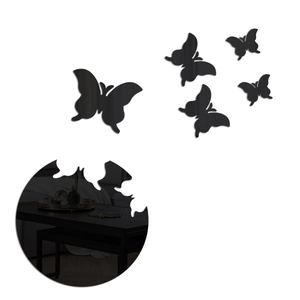 Detailed view of black 3D butterfly mirror wall stickers with reflective acrylic surface