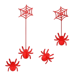 3D red acrylic Halloween spider and cobweb wall stickers set for party home decor