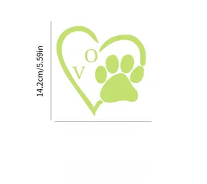 Luminous heart and paw print wall stickers with LOVE design measuring 14.2cm by 14.1cm