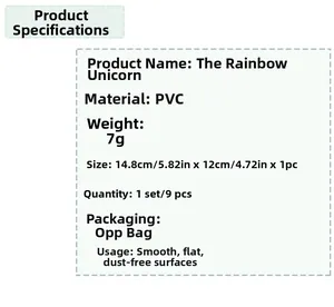 Specifications for the rainbow unicorn PVC wall sticker showing size and materials