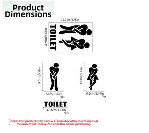 Dimensions détaillées des autocollants de porte de toilettes noirs avec silhouettes homme femme