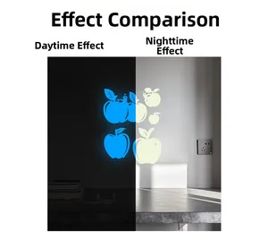 Glow in the dark apple wall stickers showing day and night blue fluorescence effect