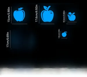 Five pieces of blue luminous apple wall stickers with detailed size dimensions
