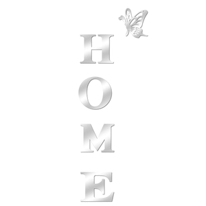 3D silver acrylic mirror HOME wall stickers with butterfly decor for home entryway