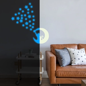 Autocollants muraux phosphorescents lune et étoiles bleues pour chambre d'enfant