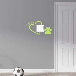 Luminous heart and paw print switch stickers with LOVE text for wall decoration