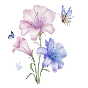 Floral and butterfly self-adhesive toilet lid wall stickers in soft pink and lilac tones